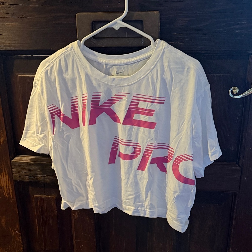 Nike Pro White and Pink Cropped Tee